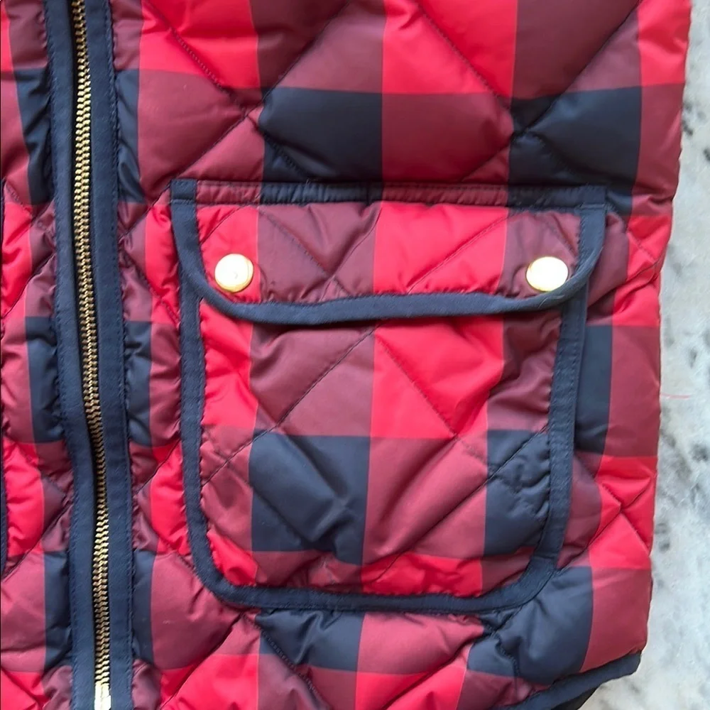 J. Crew Red and Navy Plaid Quilted Vest | XS